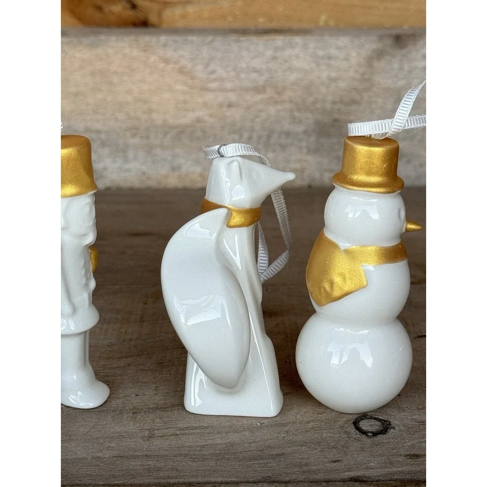 Vintage STARBUCKS Christmas Tree Ornaments Set Fox,Snowman, Nutcracker Porcelain